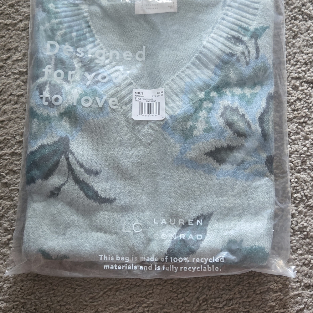 LC Lauren Conrad Blue and Gray V-Neck Sweater